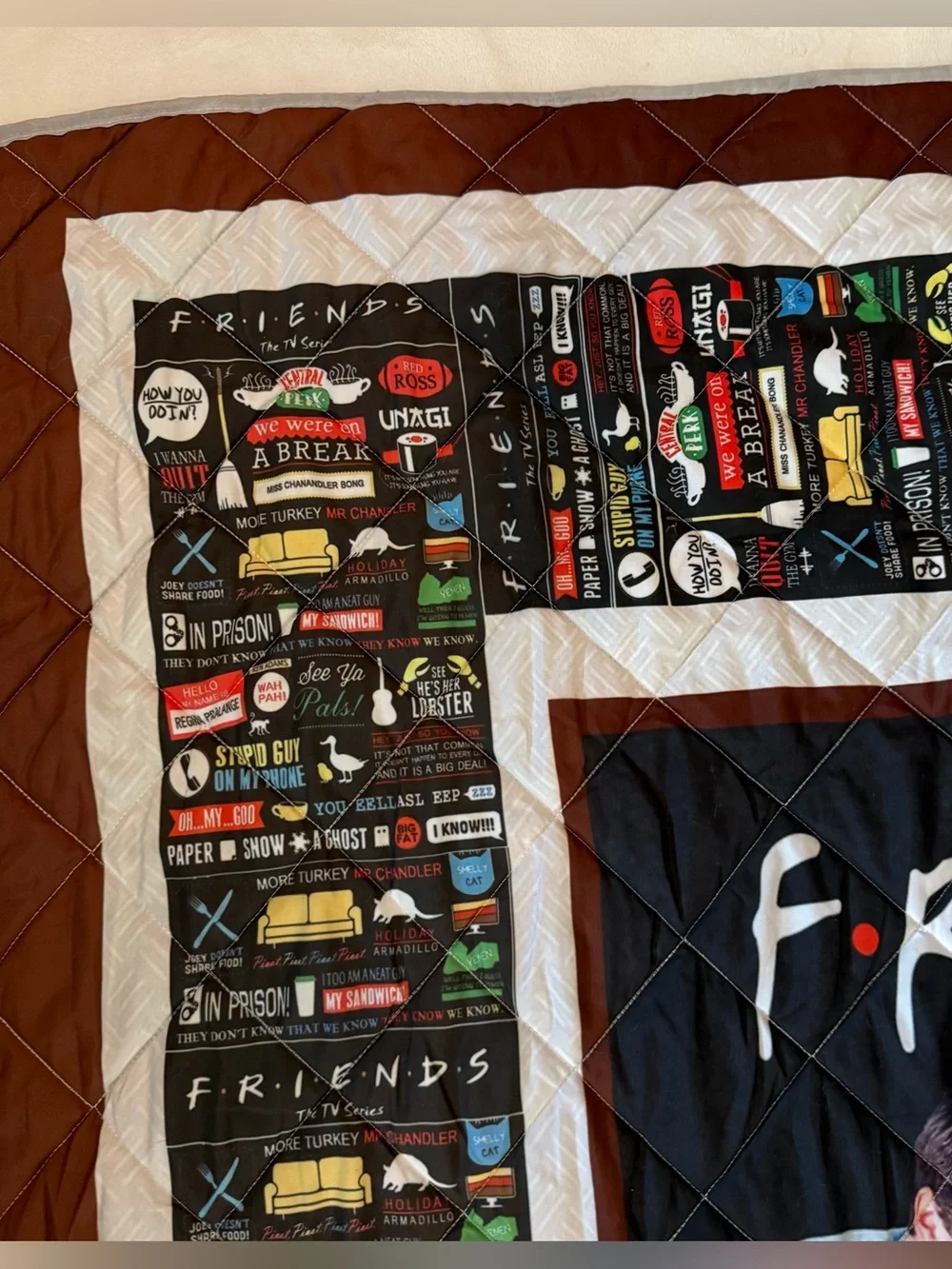 Vintage Friends TV Series Quilted Filled Blanket Throw 56x71 Gray Back Y2K Decor